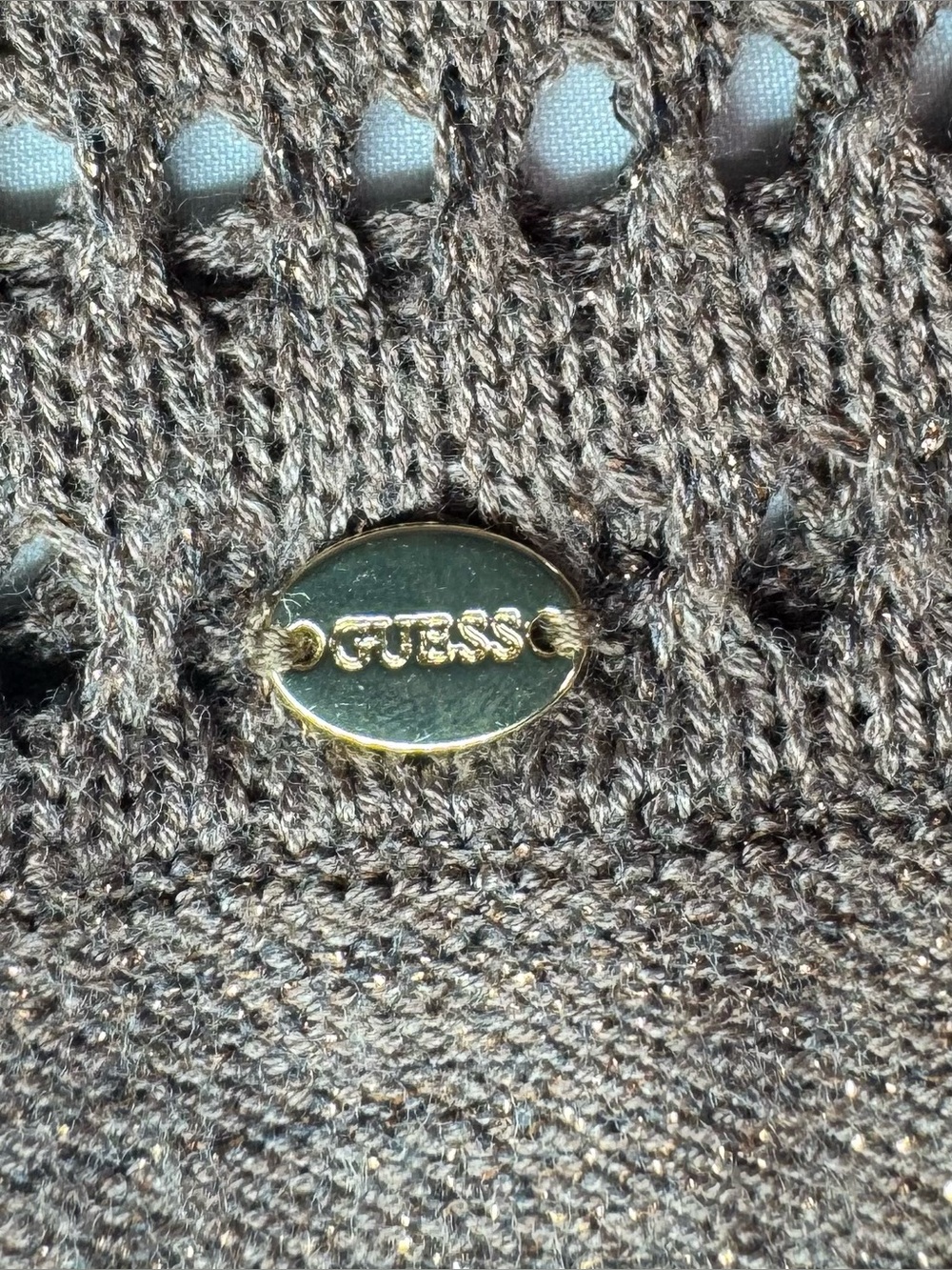 Guess Womens M Metallic Open Knit Sweater Brown Bronze Sheer - Picture 2 of 7